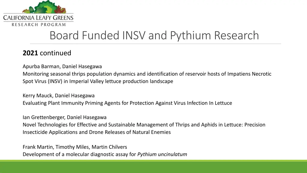 board funded insv and pythium research 3