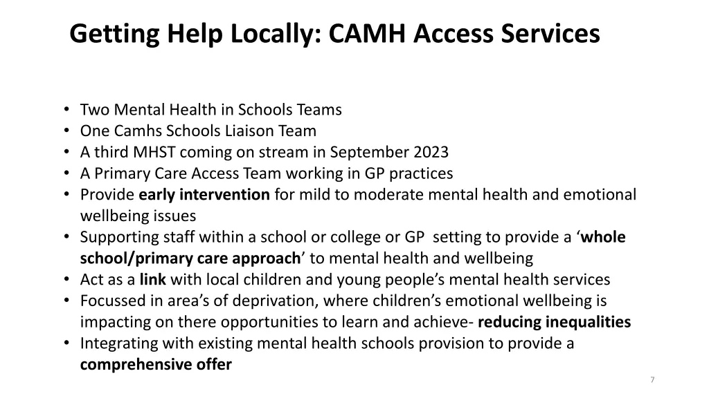 getting help locally camh access services