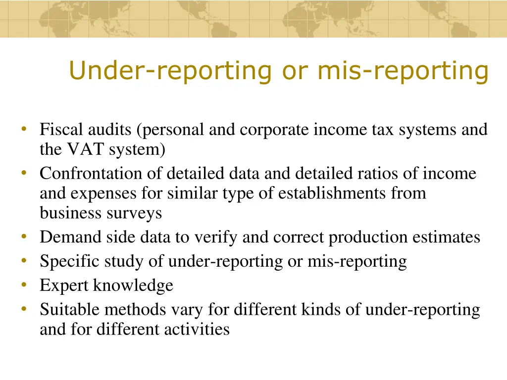 under reporting or mis reporting