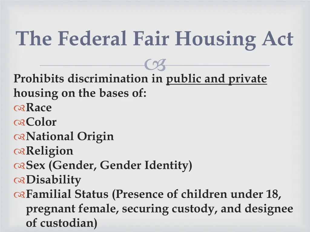 the federal fair housing act