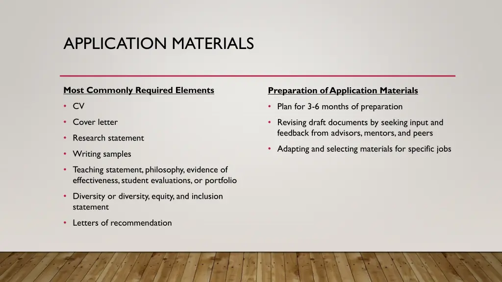 application materials