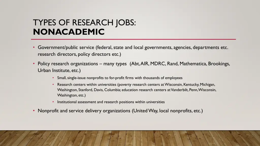 types of research jobs nonacademic