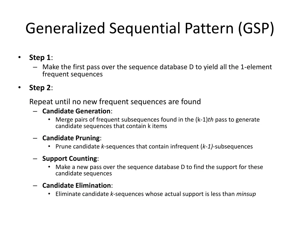 generalized sequential pattern gsp