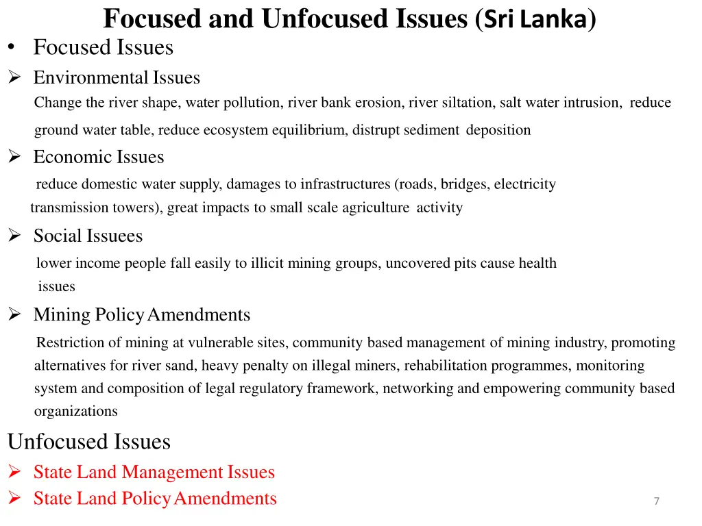 focused and unfocused issues srilanka focused