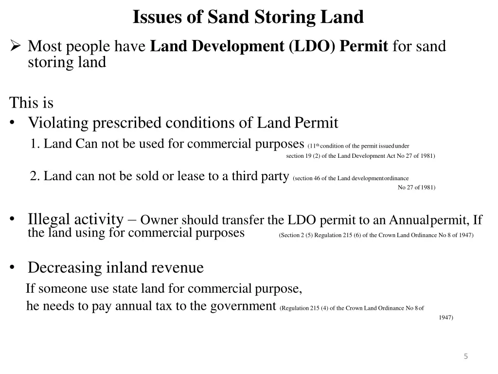 issues of sand storing land