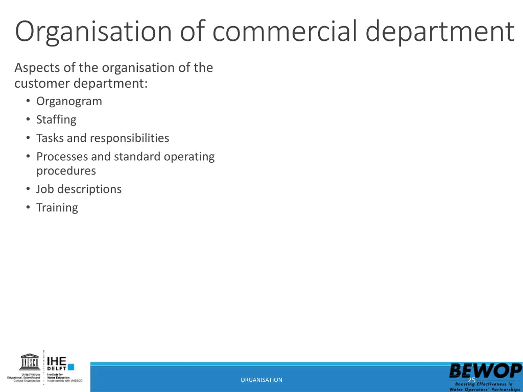 organisation of commercial department