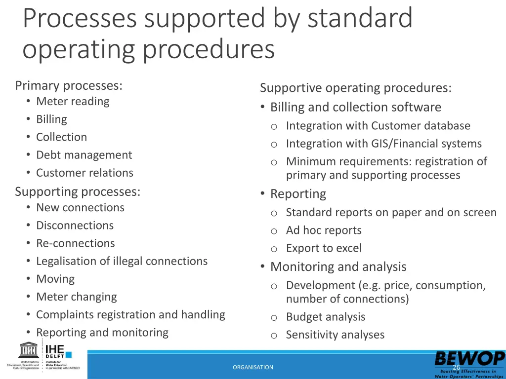 processes supported by standard operating