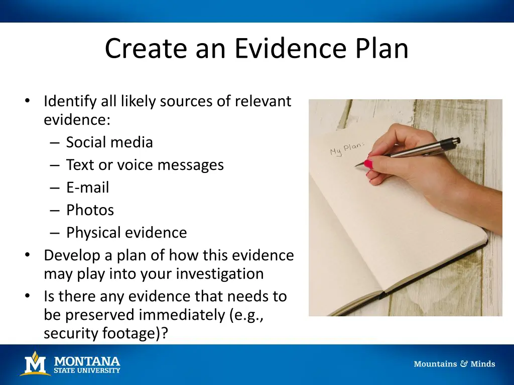 create an evidence plan