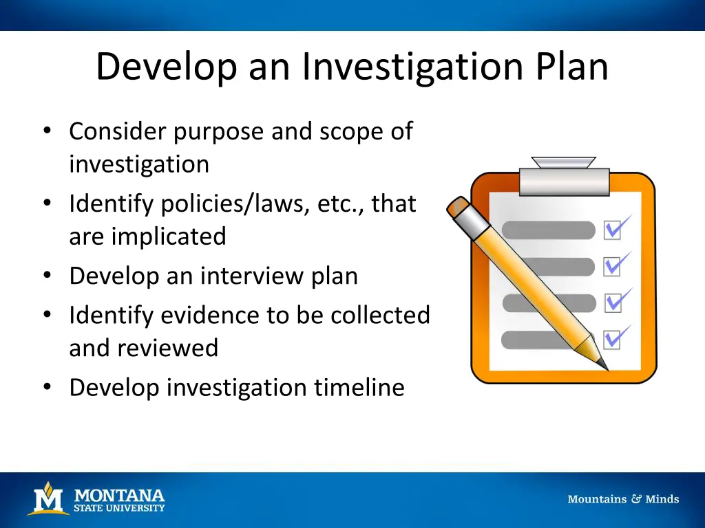 develop an investigation plan