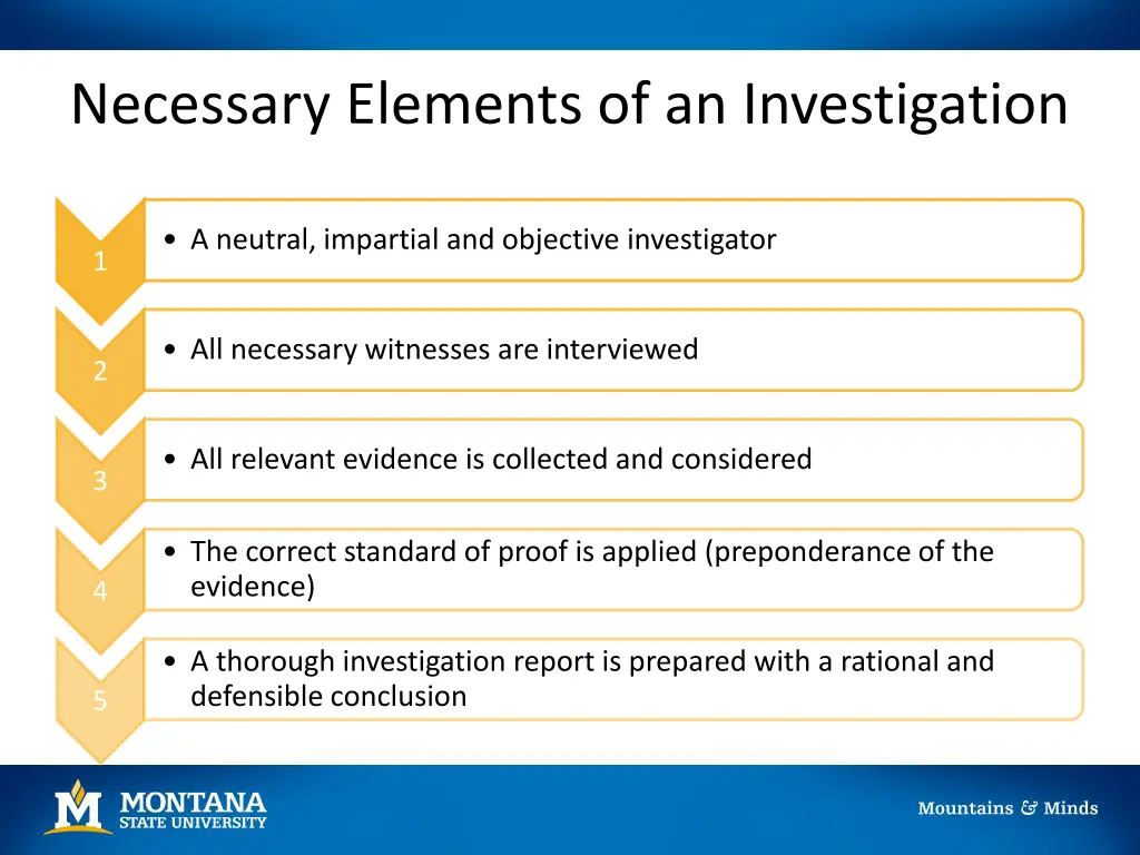 necessary elements of an investigation