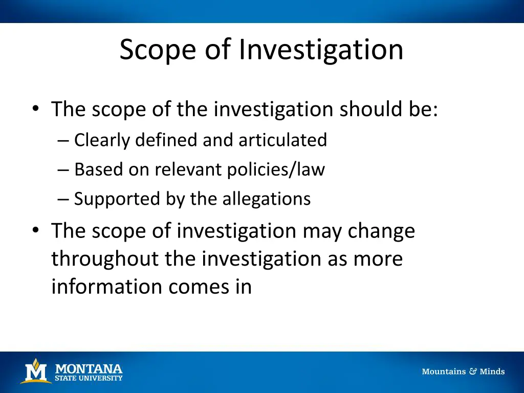 scope of investigation