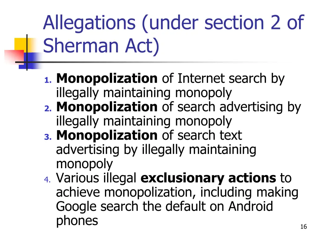 allegations under section 2 of sherman act