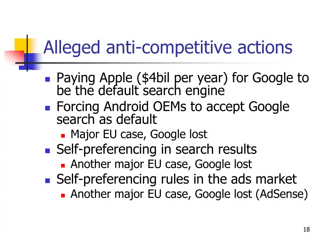 alleged anti competitive actions