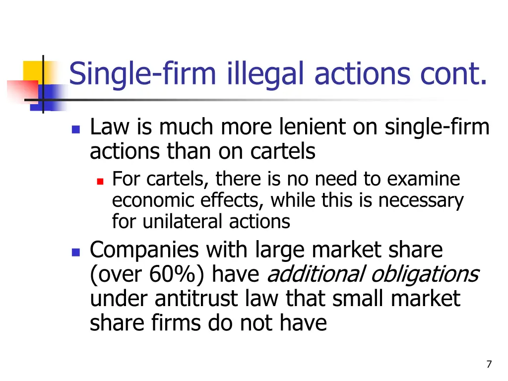 single firm illegal actions cont