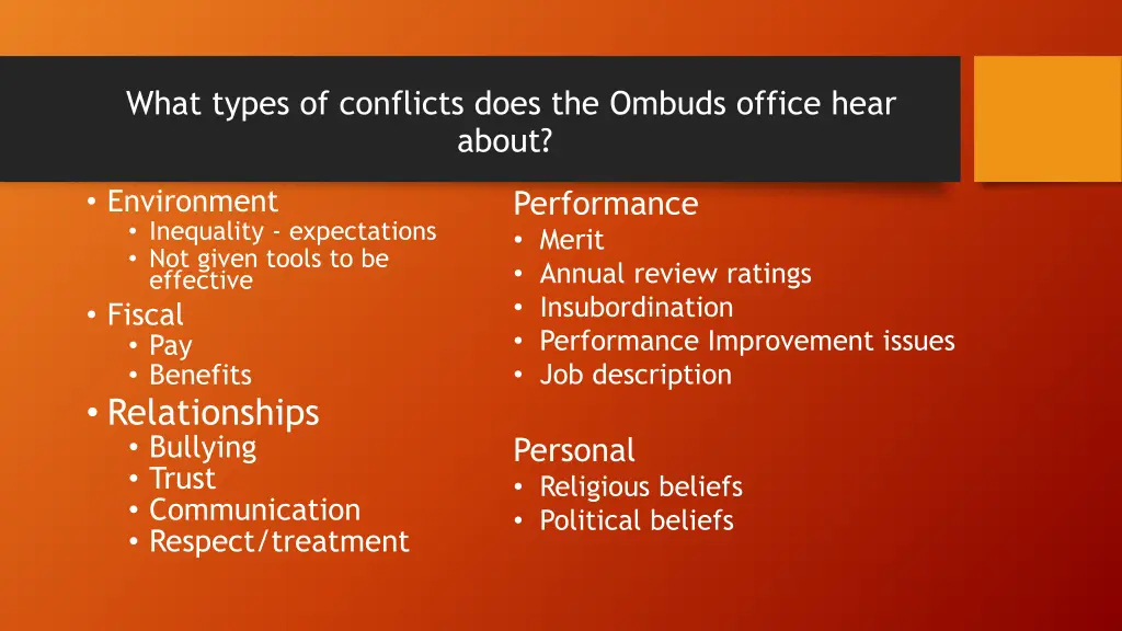 what types of conflicts does the ombuds office