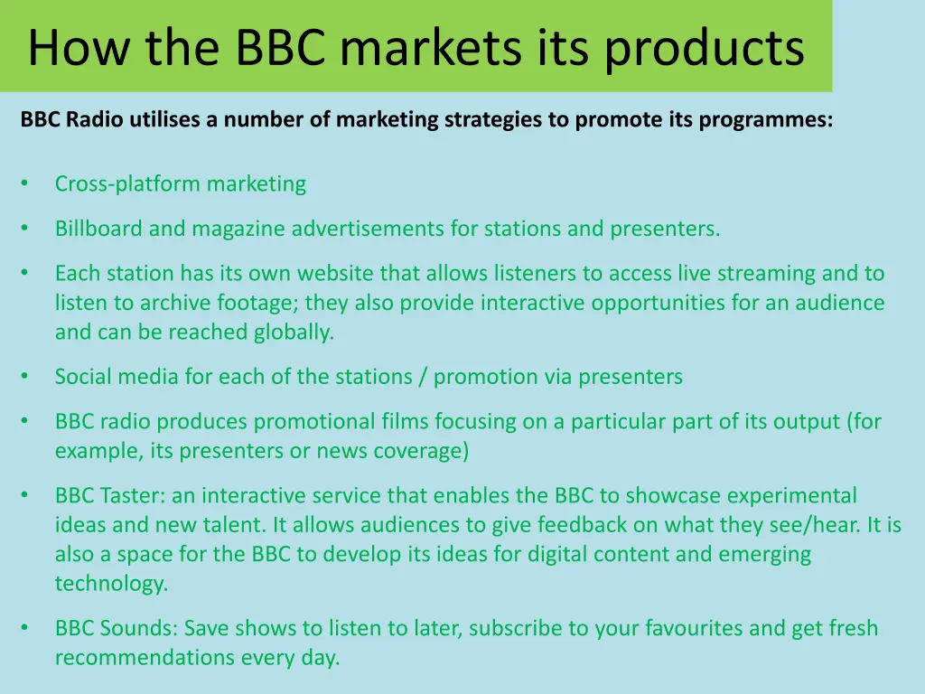 how the bbc markets its products