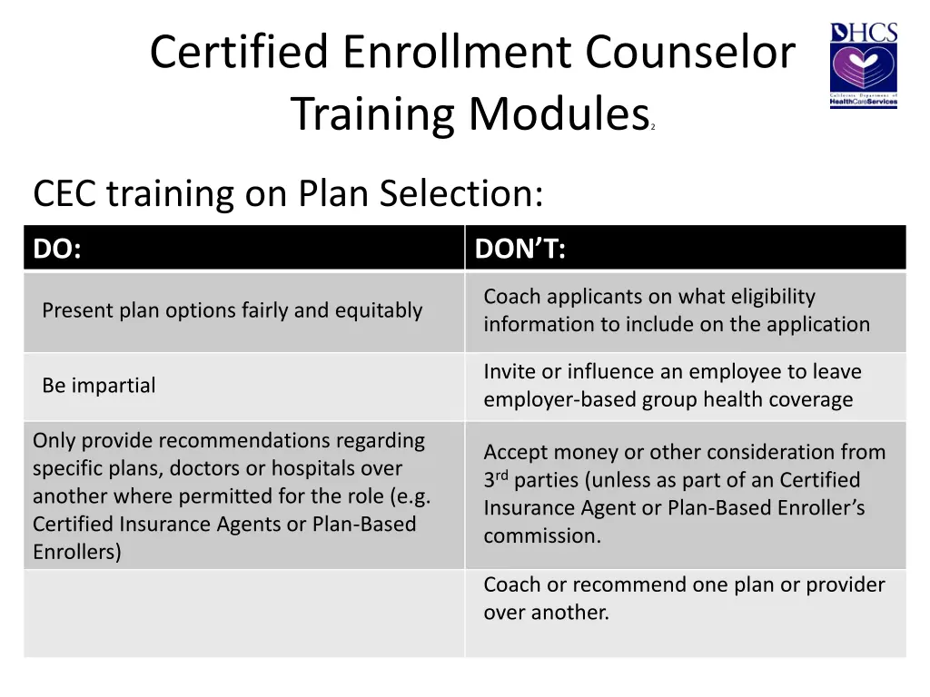 certified enrollment counselor training modules 2