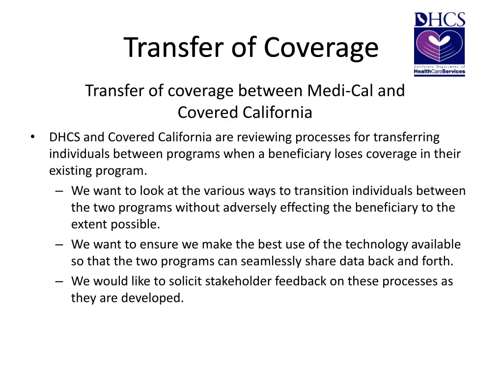 transfer of coverage transfer of coverage