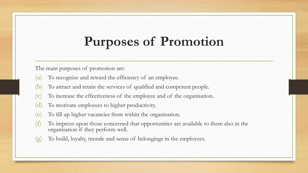 purposes of promotion