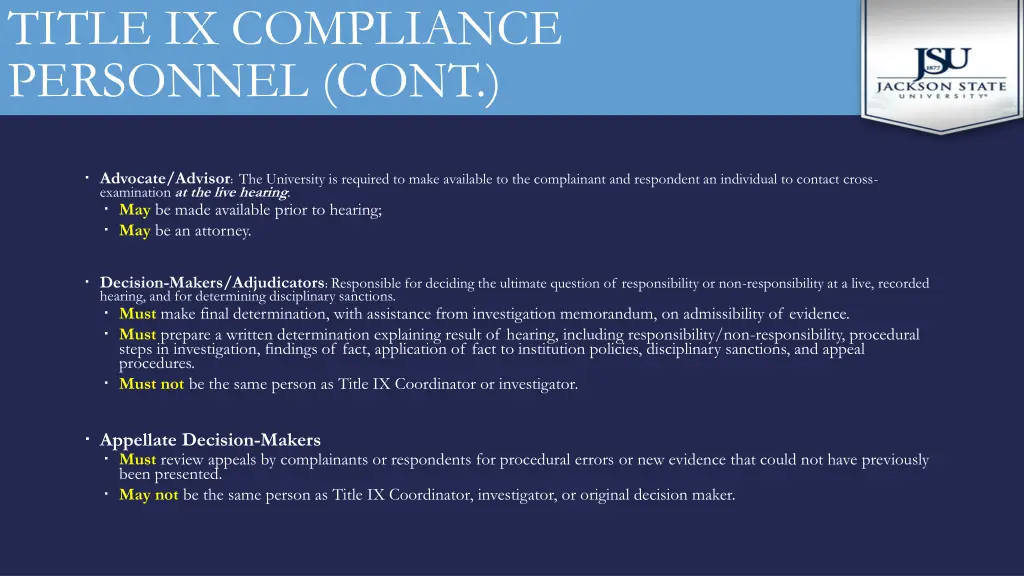 title ix compliance personnel cont