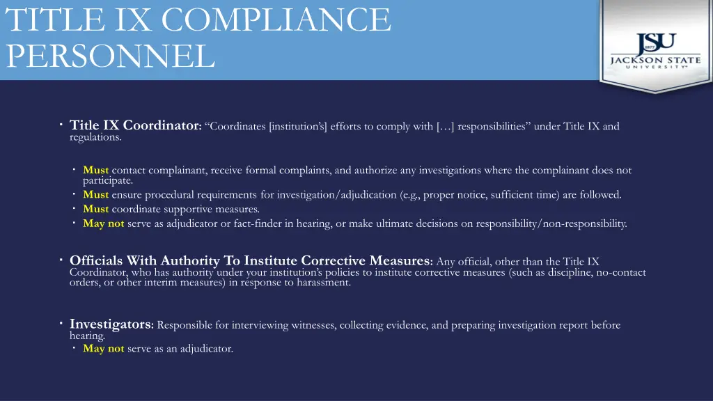 title ix compliance personnel