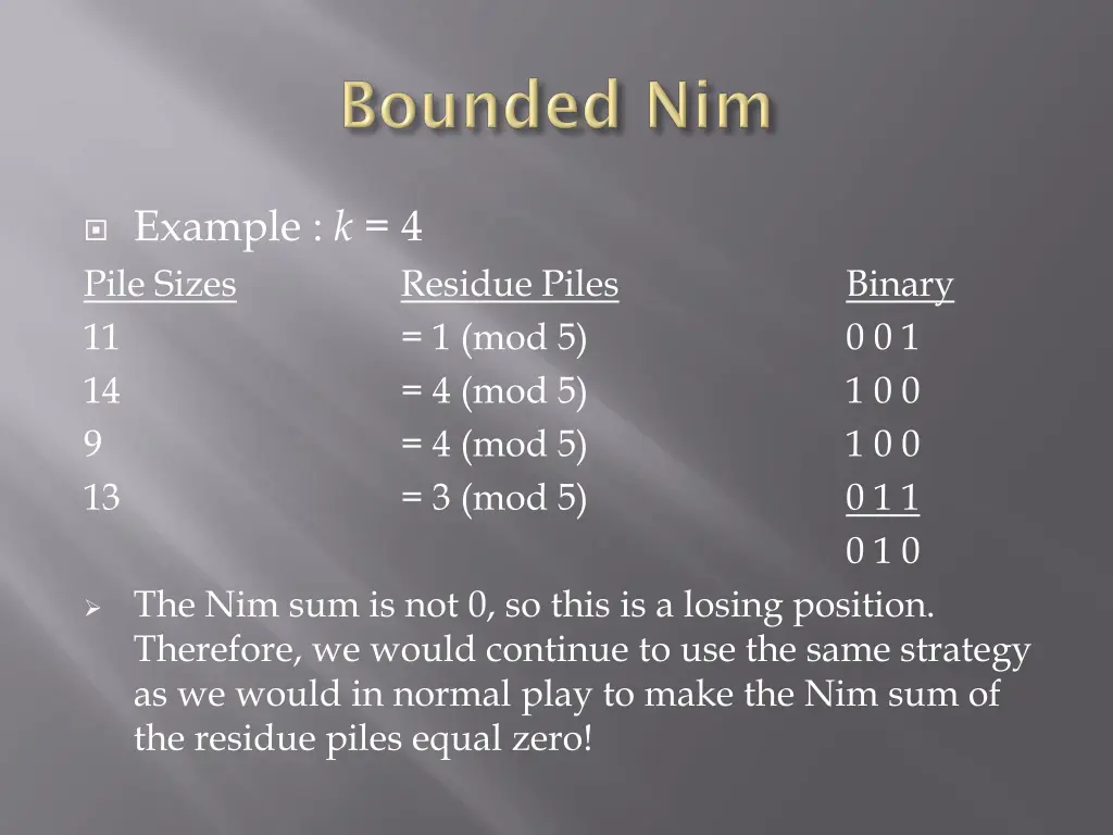 example k 4 pile sizes