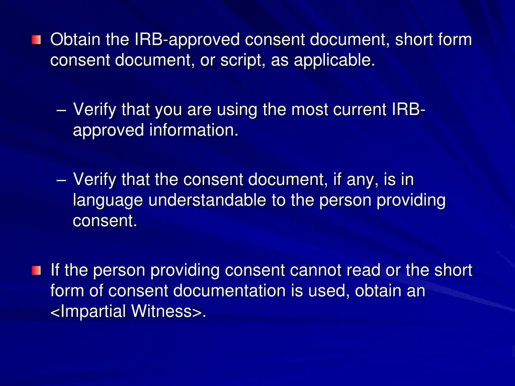 obtain the irb approved consent document short