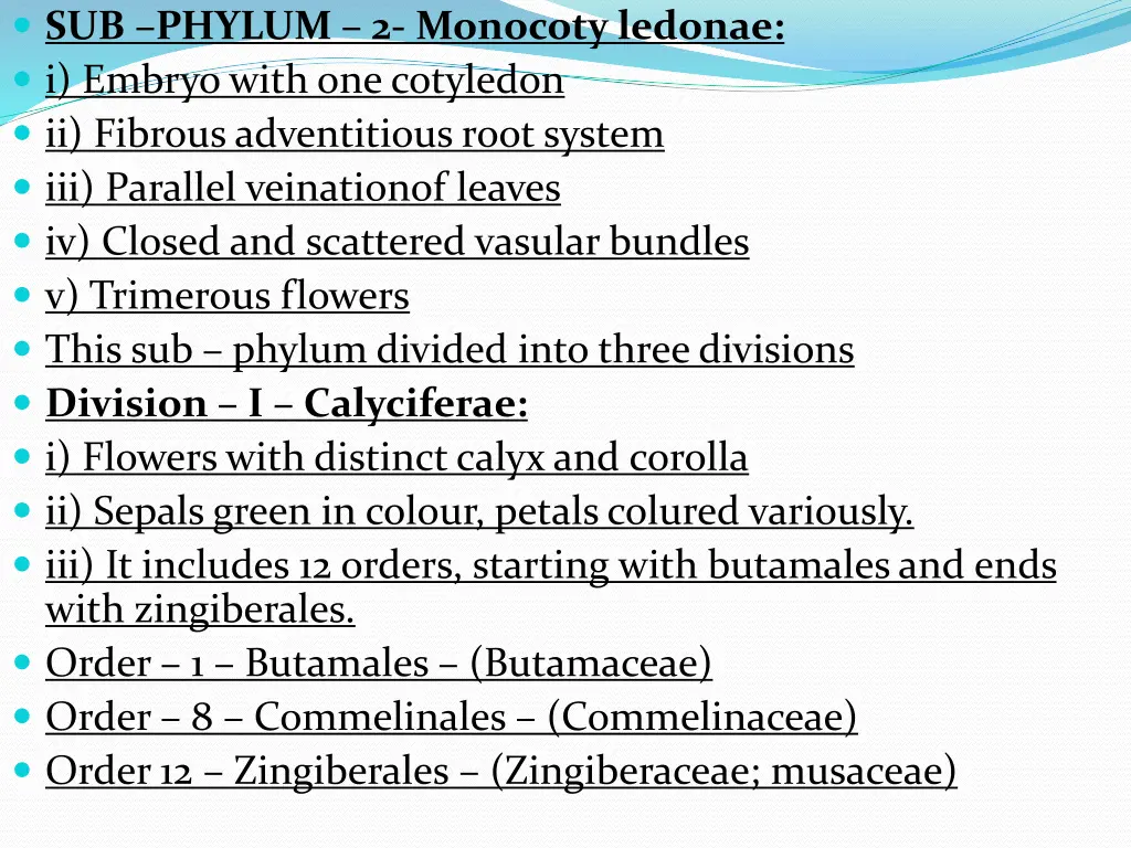 sub phylum 2 monocoty ledonae i embryo with