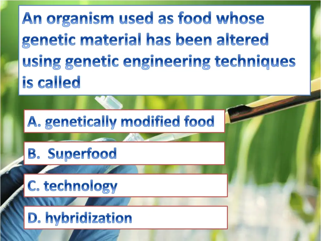 an organism used as food whose genetic material