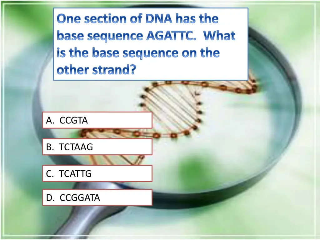 one section of dna has the base sequence agattc