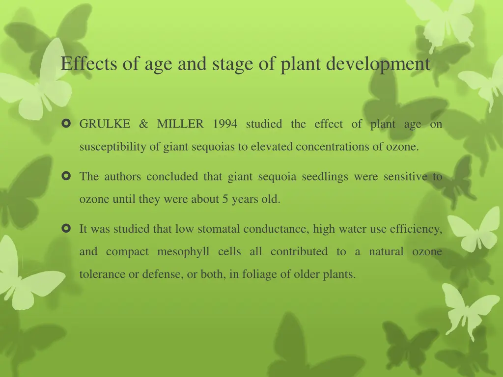 effects of age and stage of plant development 1