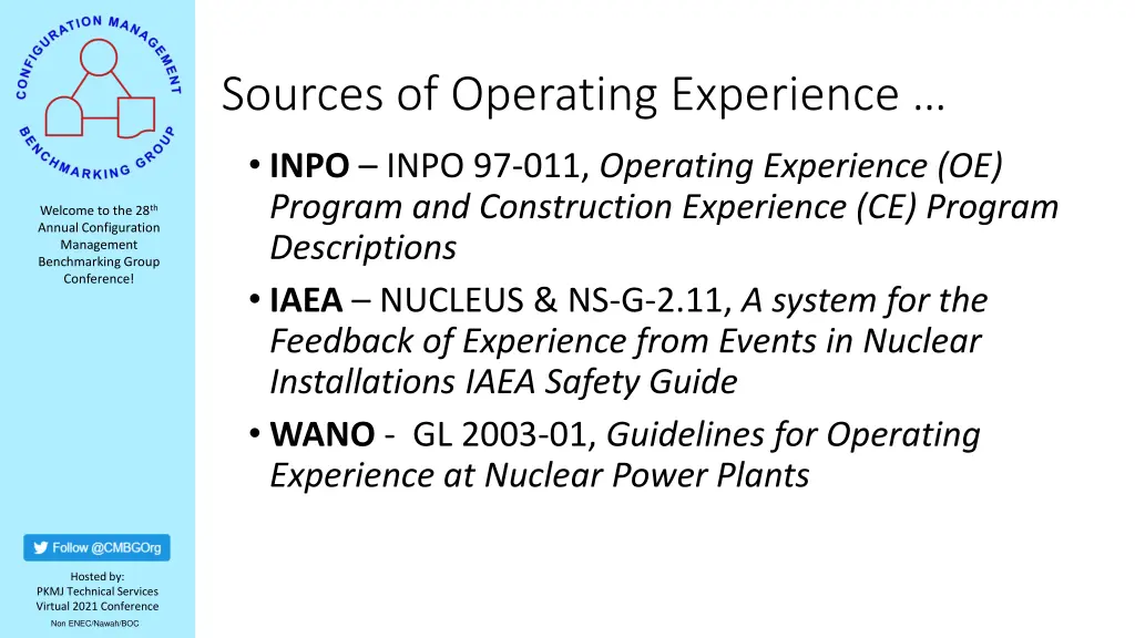 sources of operating experience