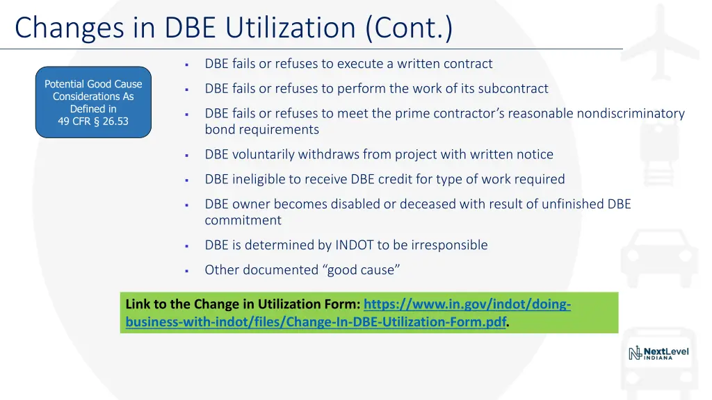 changes in dbe utilization cont