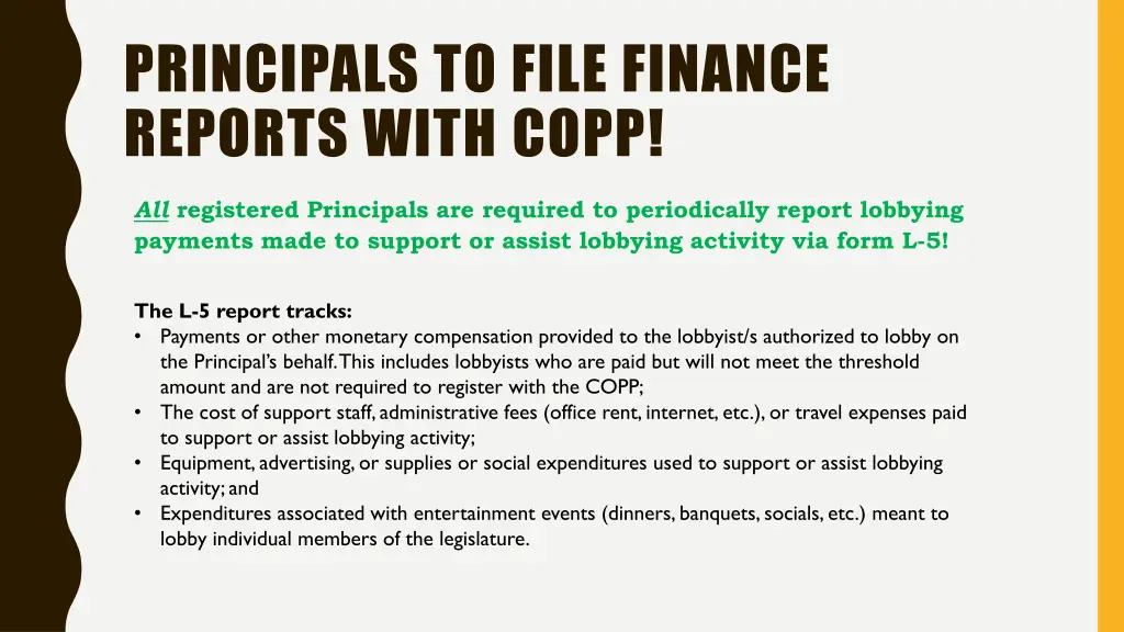 principals to file finance reports with copp