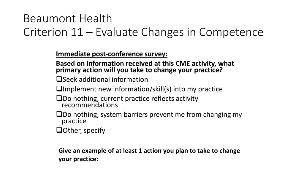 beaumont health criterion 11 evaluate changes