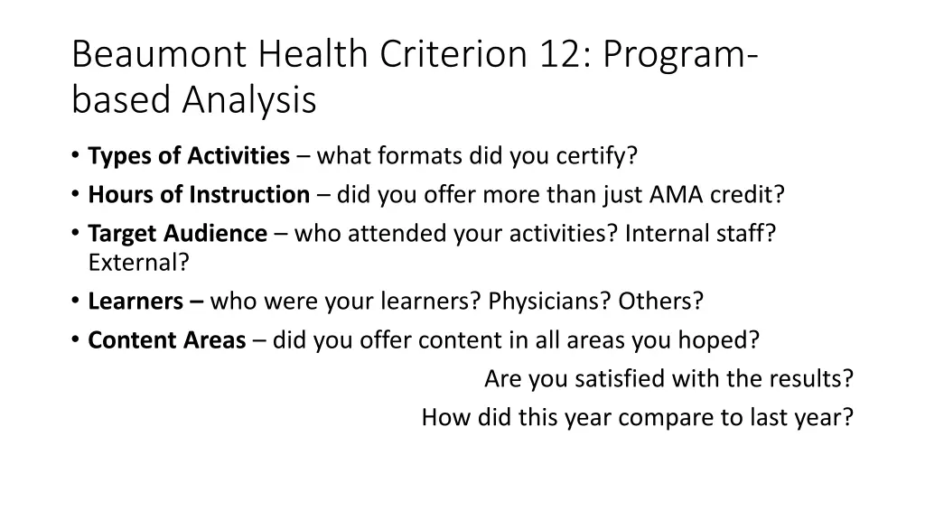 beaumont health criterion 12 program based