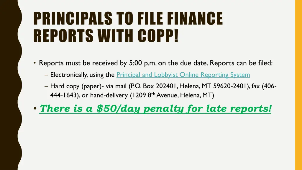 principals to file finance reports with copp 2