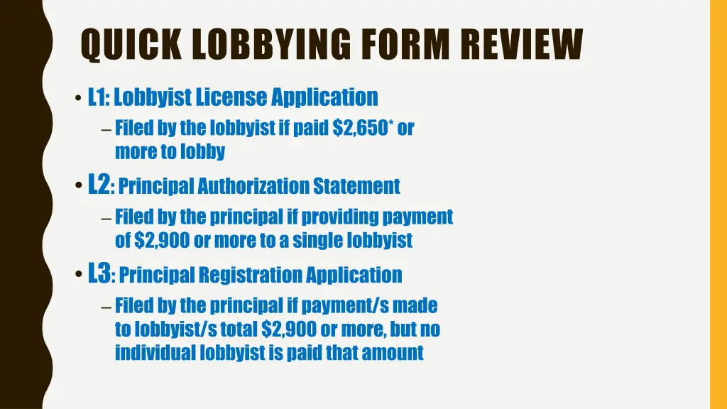 quick lobbying form review