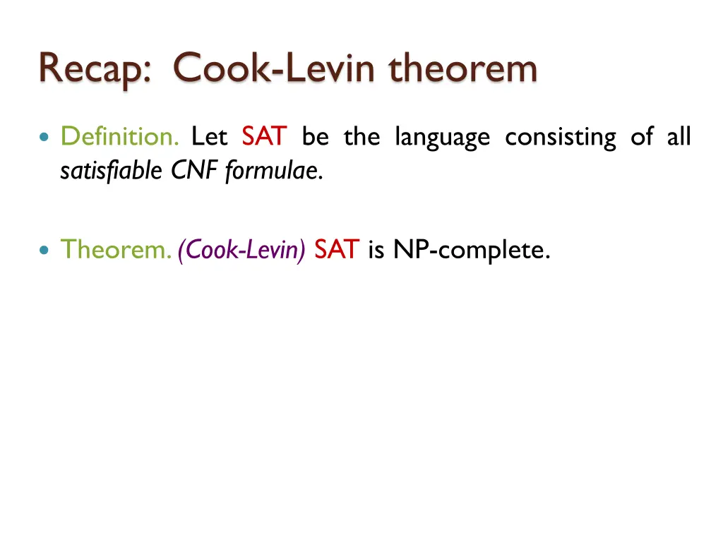 recap cook levin theorem