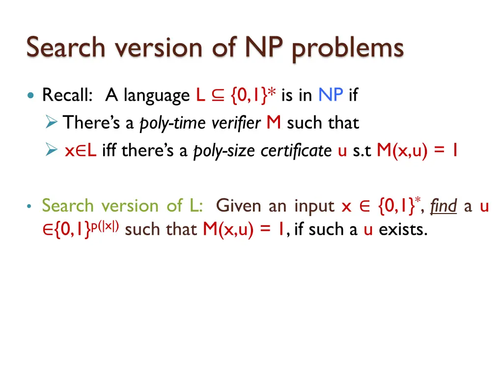 search version of np problems