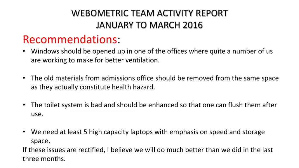 webometric team activity report january to march 3