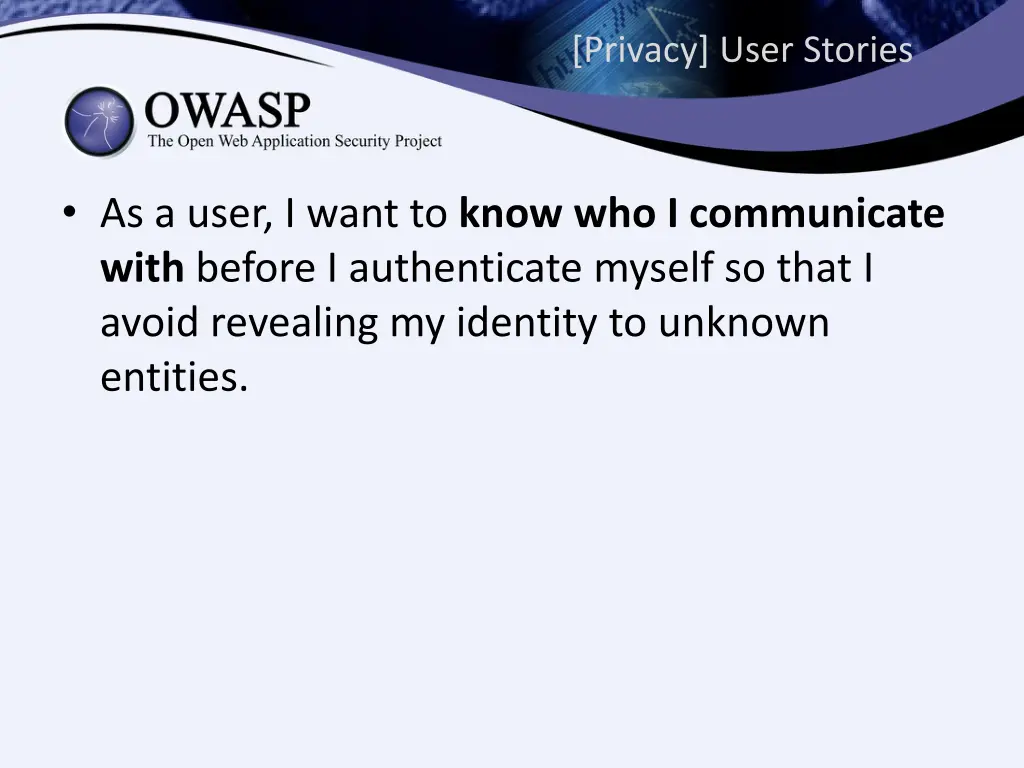 privacy user stories