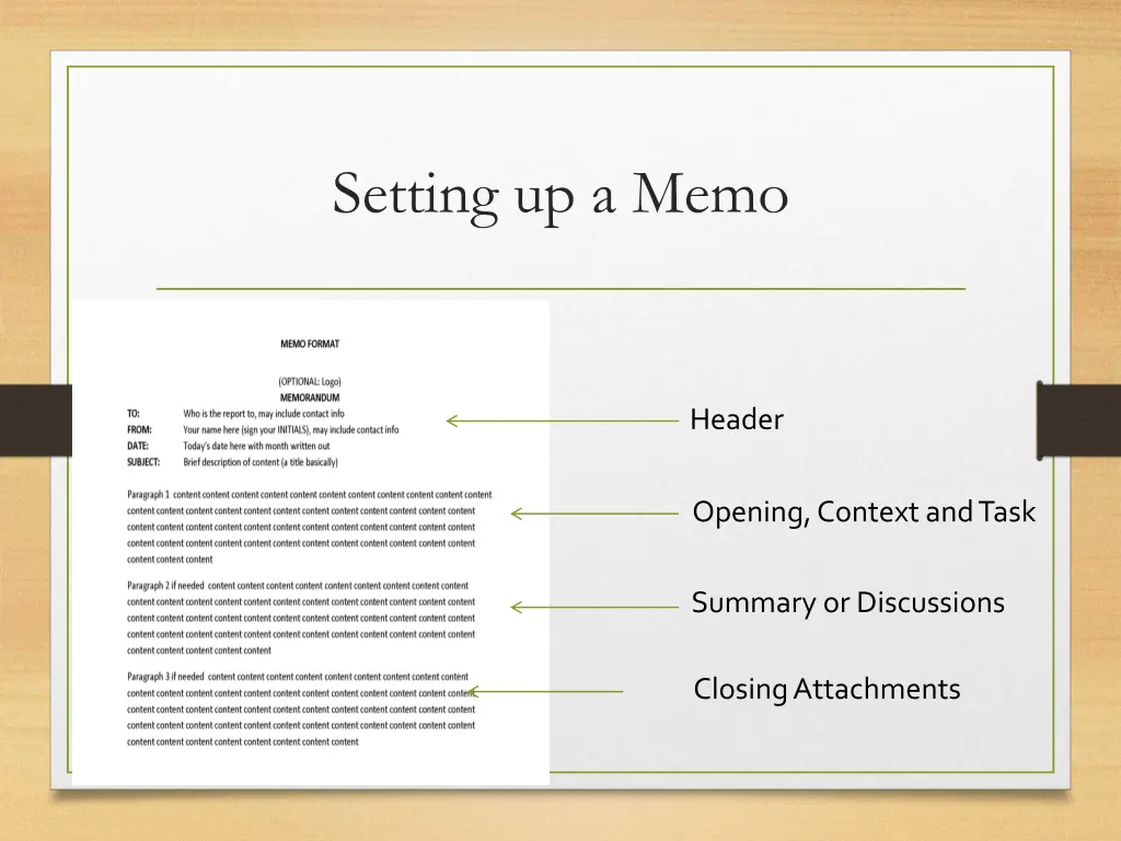 setting up a memo