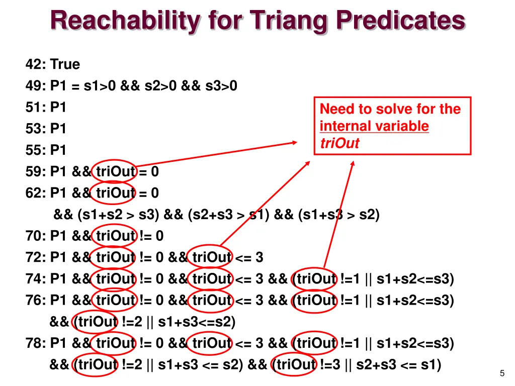 reachability for triang predicates