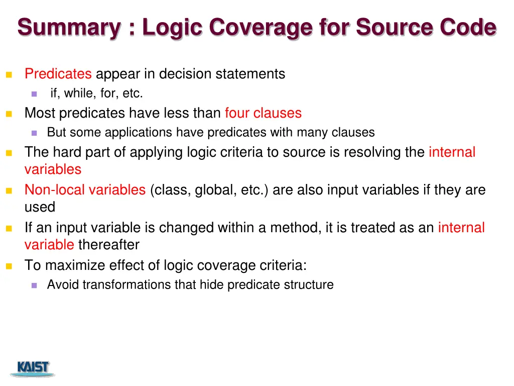 summary logic coverage for source code