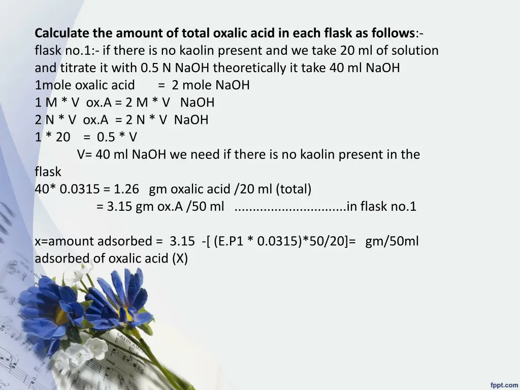 calculate the amount of total oxalic acid in each