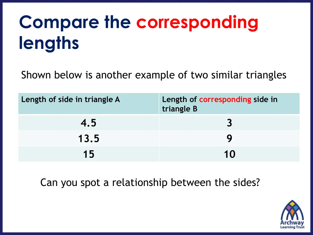 compare the corresponding lengths 2