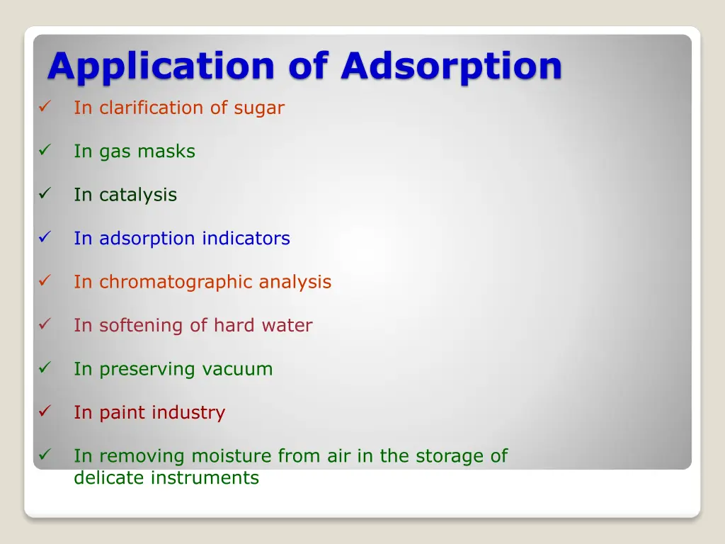 application of adsorption