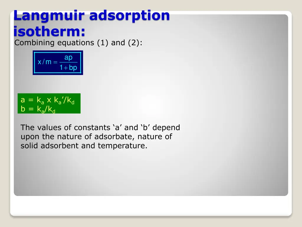 langmuir adsorption isotherm combining equations