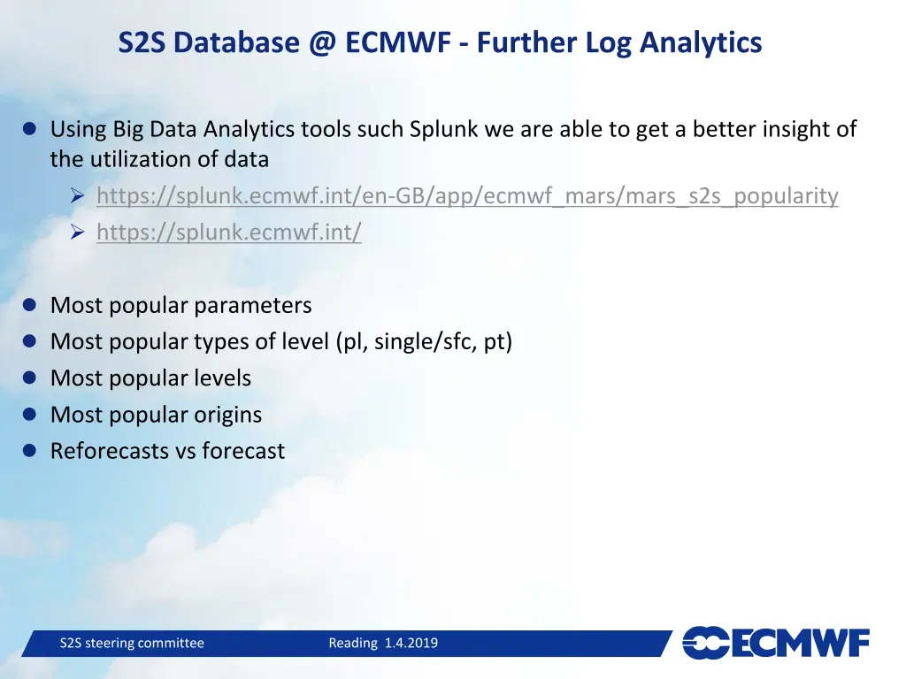 s2s database @ ecmwf further log analytics